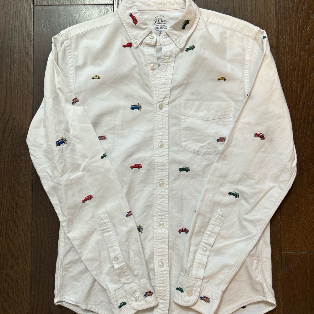 J. Crew Men's Car Embroidered 100% Cotton Oxford Shirt Slim Size Small